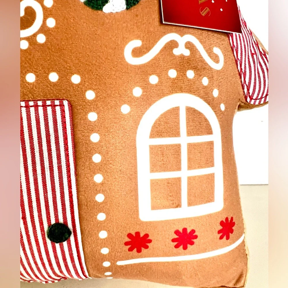 Christmas Gingerbread House Shaped Throw Pillow Cushion Peppermint Candy